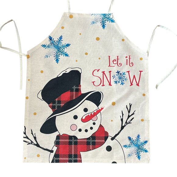 Merry Christmas Linen Blend Full Apron Frosty The Snowman NEW - Picture 3 of 6